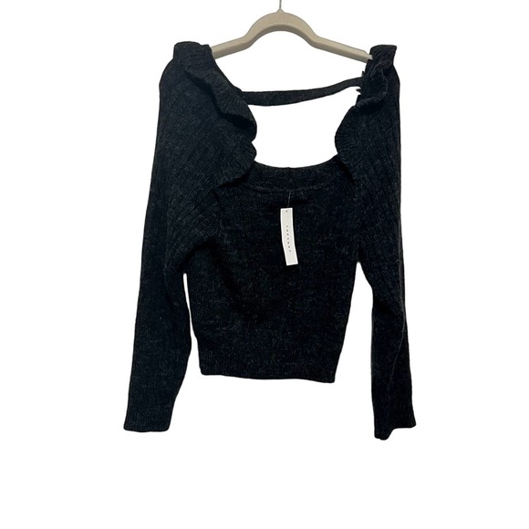 Topshop Grey Ruffle Cable Knit Sweater with Back Cut out. New Size 8-10 - Picture 4 of 8